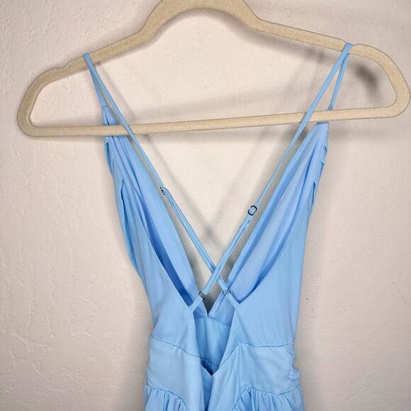 Lucy in The Sky Secret Crush Sleeveless Pleated Tie Waist Romper Sky Blue XS - Picture 9 of 14